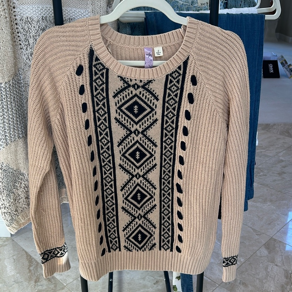 Tan/black Printed Long Shirt Shirt/sweater
